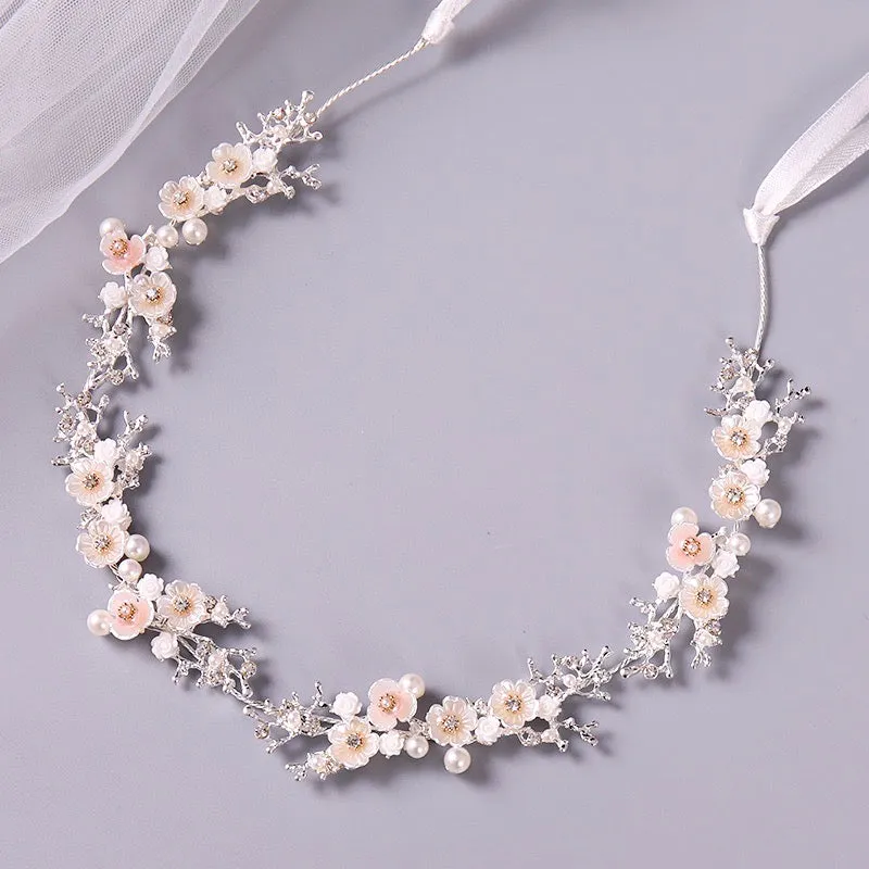 "Yvonne" - Pearl and Crystal Bridal Headband - Available in Yellow Gold, Rose Gold and Silver