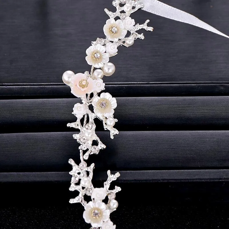 "Yvonne" - Pearl and Crystal Bridal Headband - Available in Yellow Gold, Rose Gold and Silver