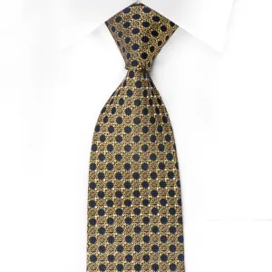 Renoma Men's Silk Crystal Necktie Gold Interlocking Chains On Navy With Golden Sparkles