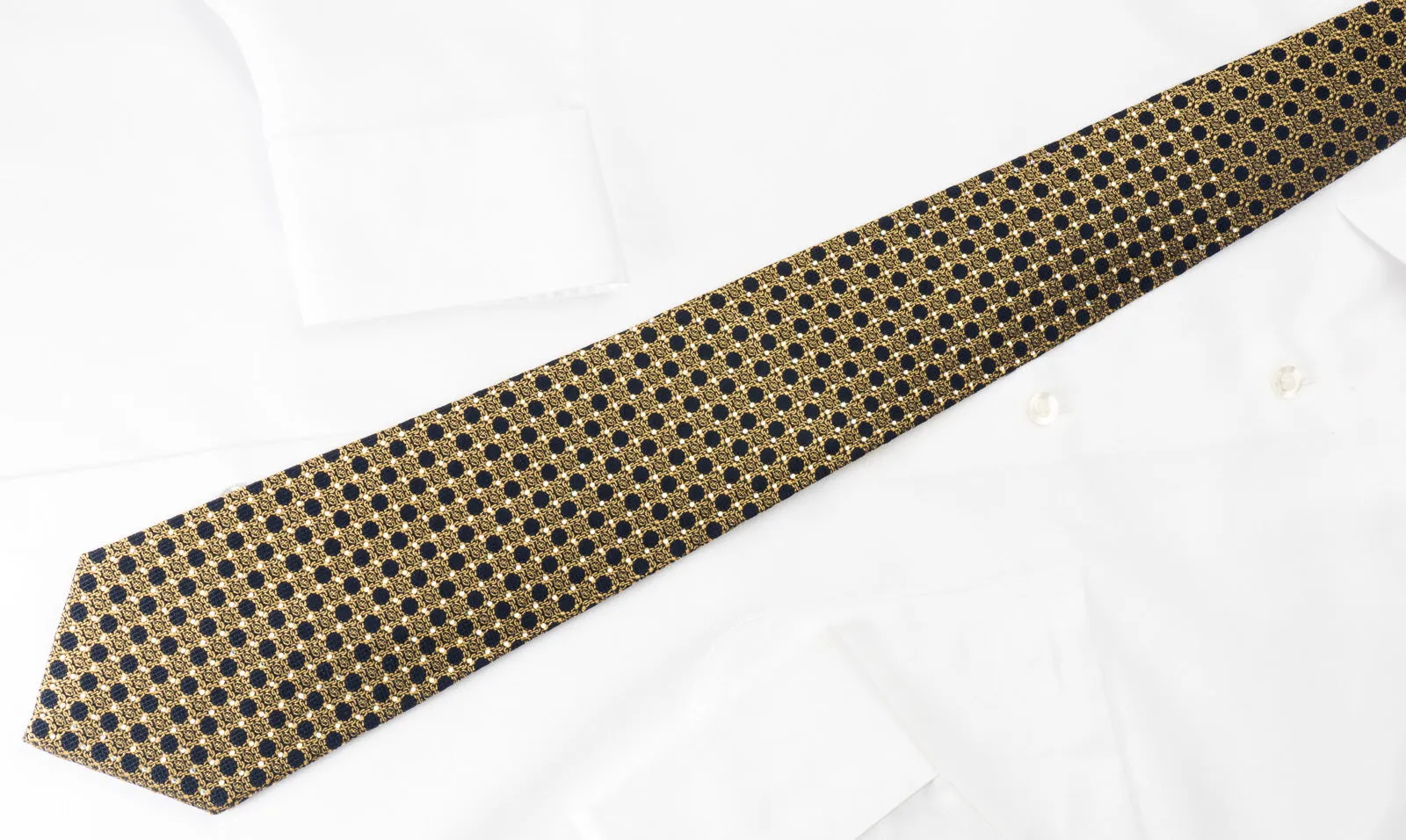 Renoma Men's Silk Crystal Necktie Gold Interlocking Chains On Navy With Golden Sparkles