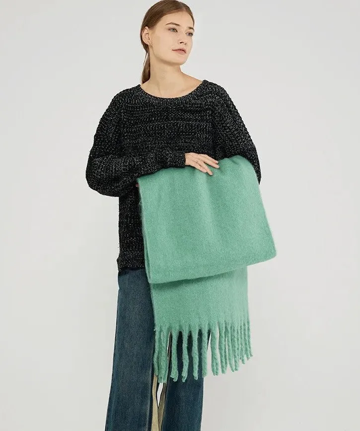 Soft Cashmere-Blend Fringed Scarf
