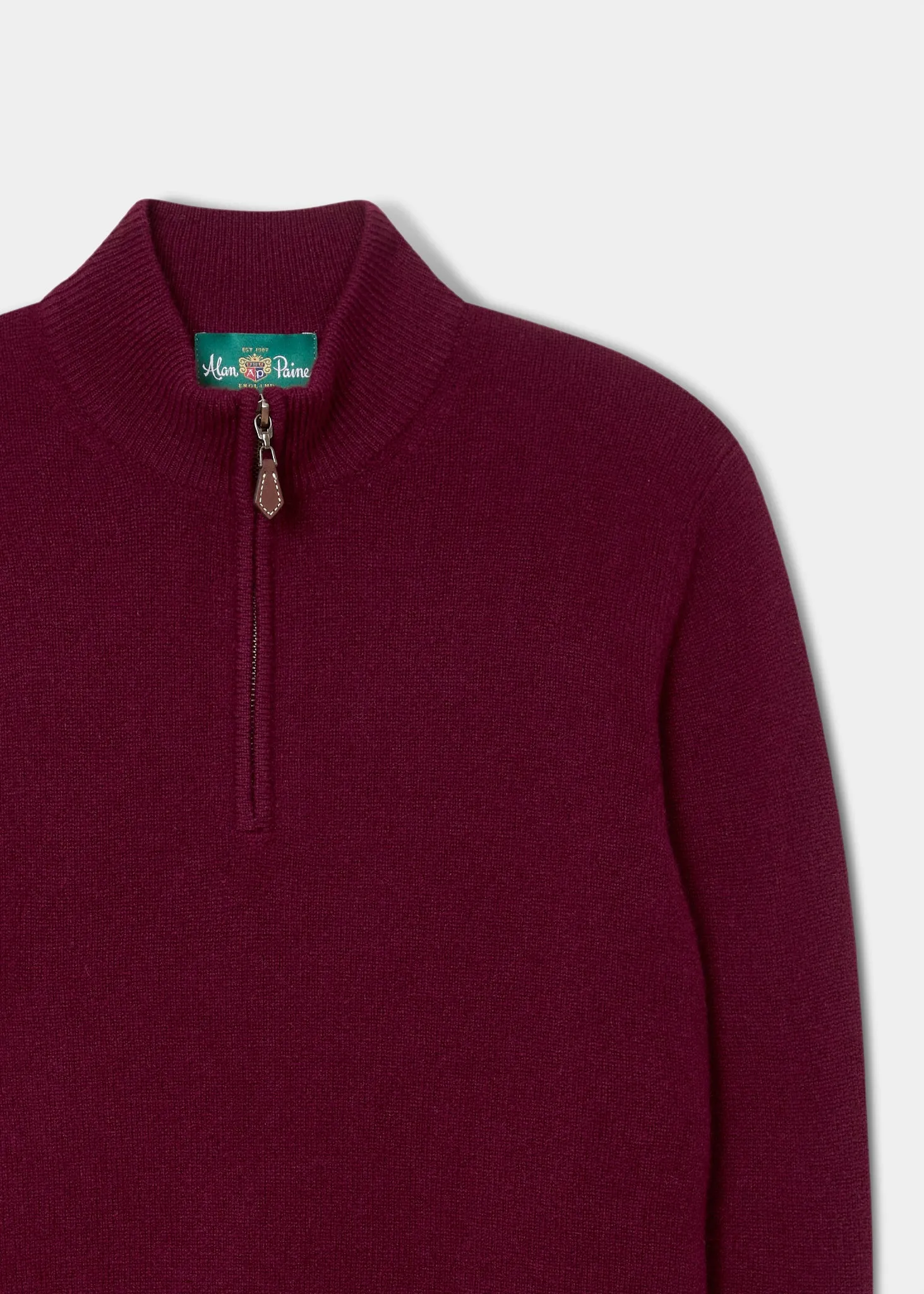 Sutherland Lambswool 1/4 Zip Jumper in Bordeaux - Regular Fit