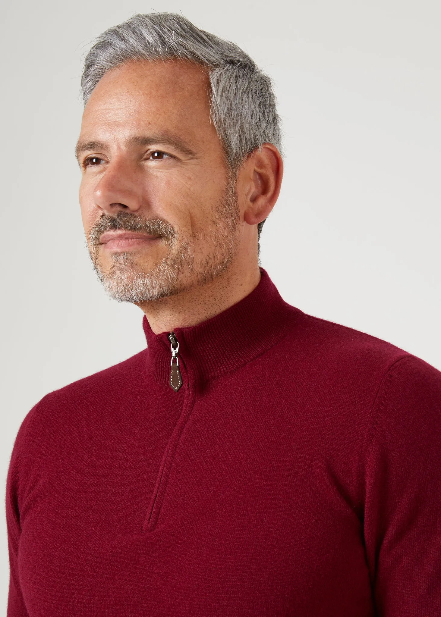 Sutherland Lambswool 1/4 Zip Jumper in Bordeaux - Regular Fit