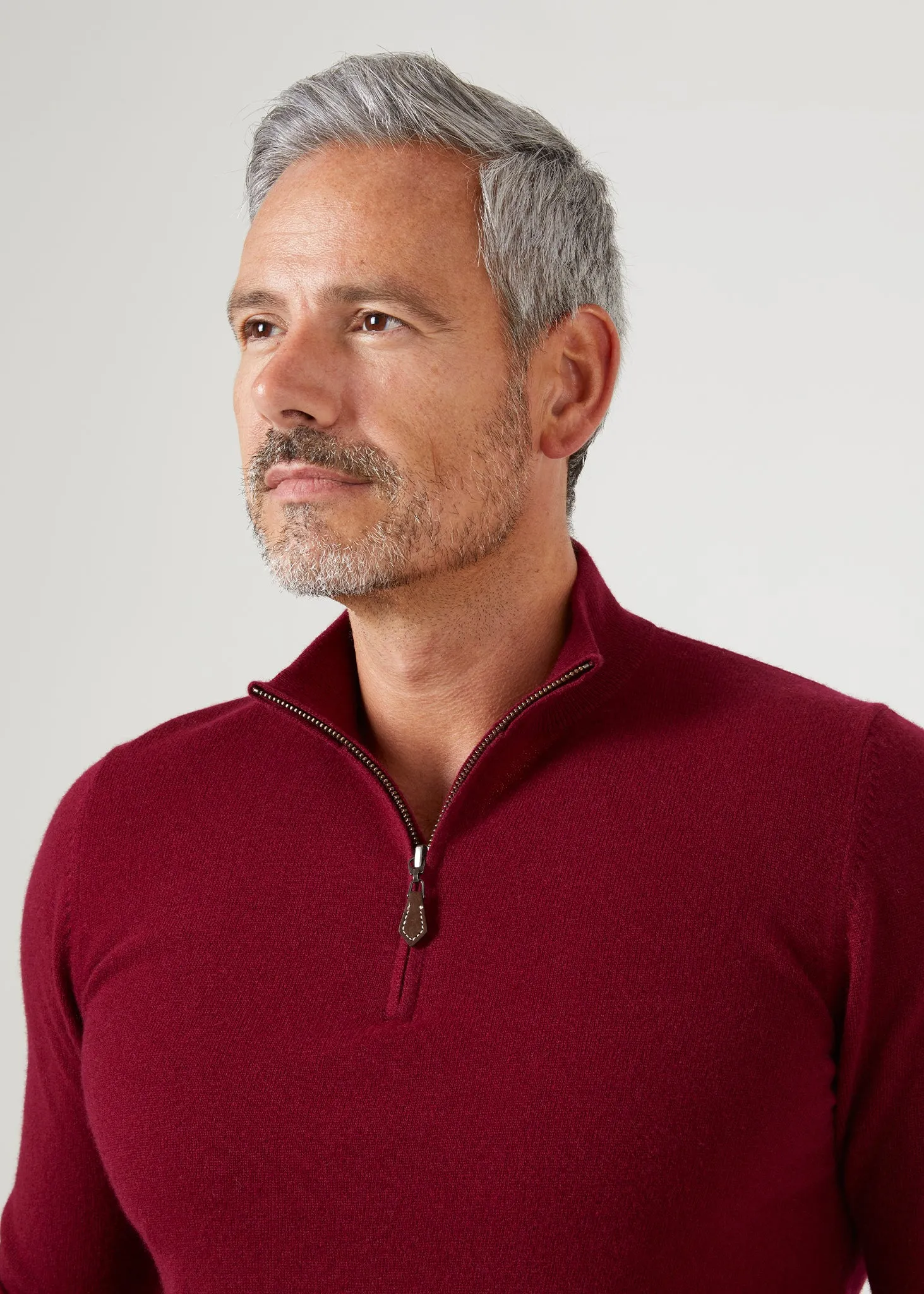 Sutherland Lambswool 1/4 Zip Jumper in Bordeaux - Regular Fit