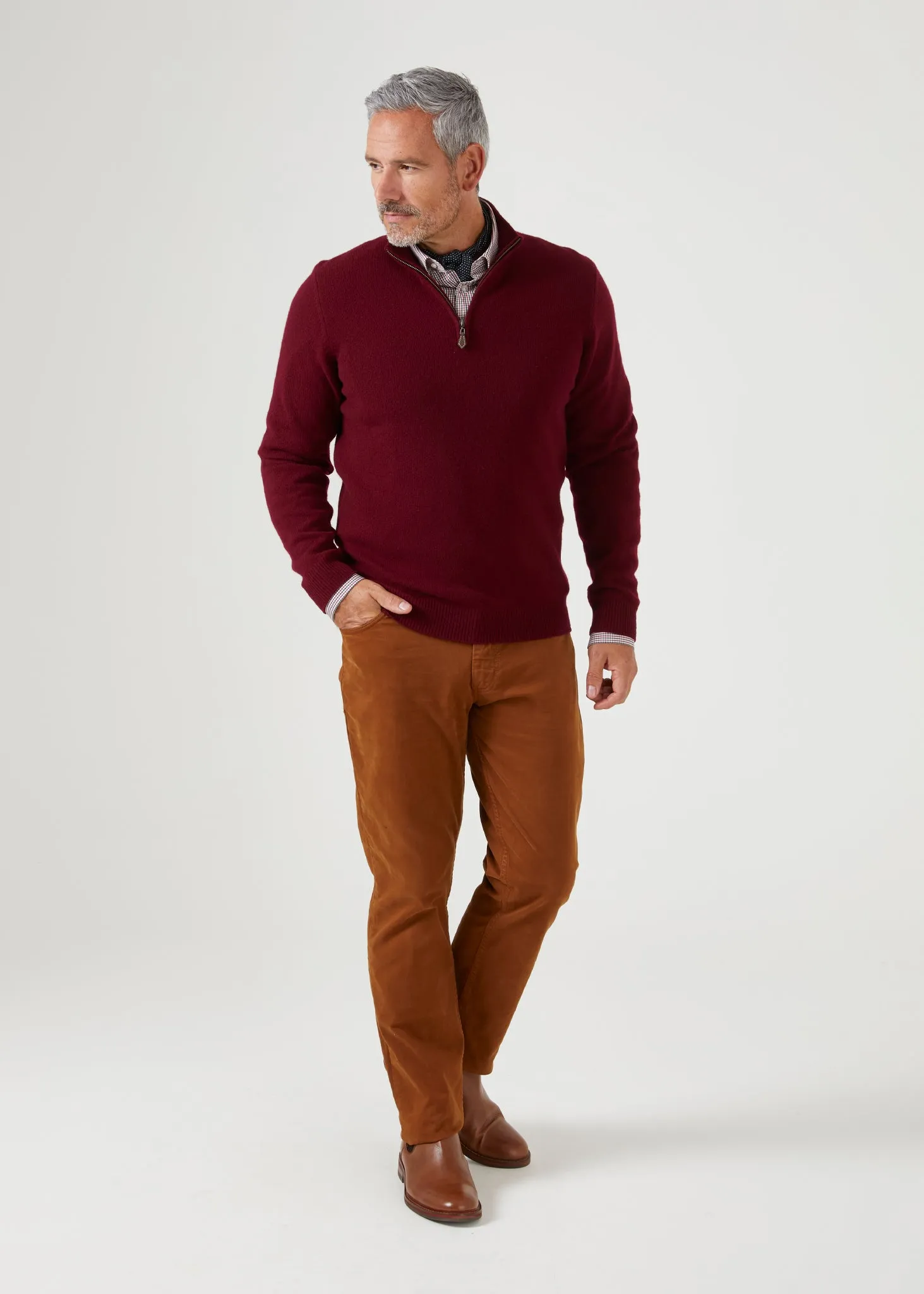 Sutherland Lambswool 1/4 Zip Jumper in Bordeaux - Regular Fit