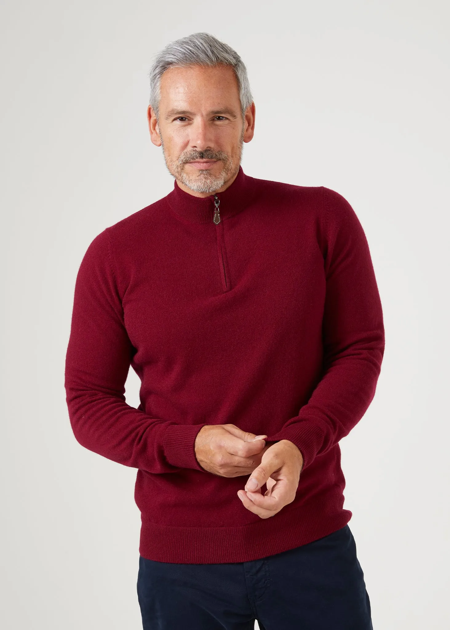 Sutherland Lambswool 1/4 Zip Jumper in Bordeaux - Regular Fit