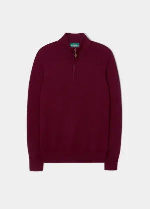 Sutherland Lambswool 1/4 Zip Jumper in Bordeaux - Regular Fit
