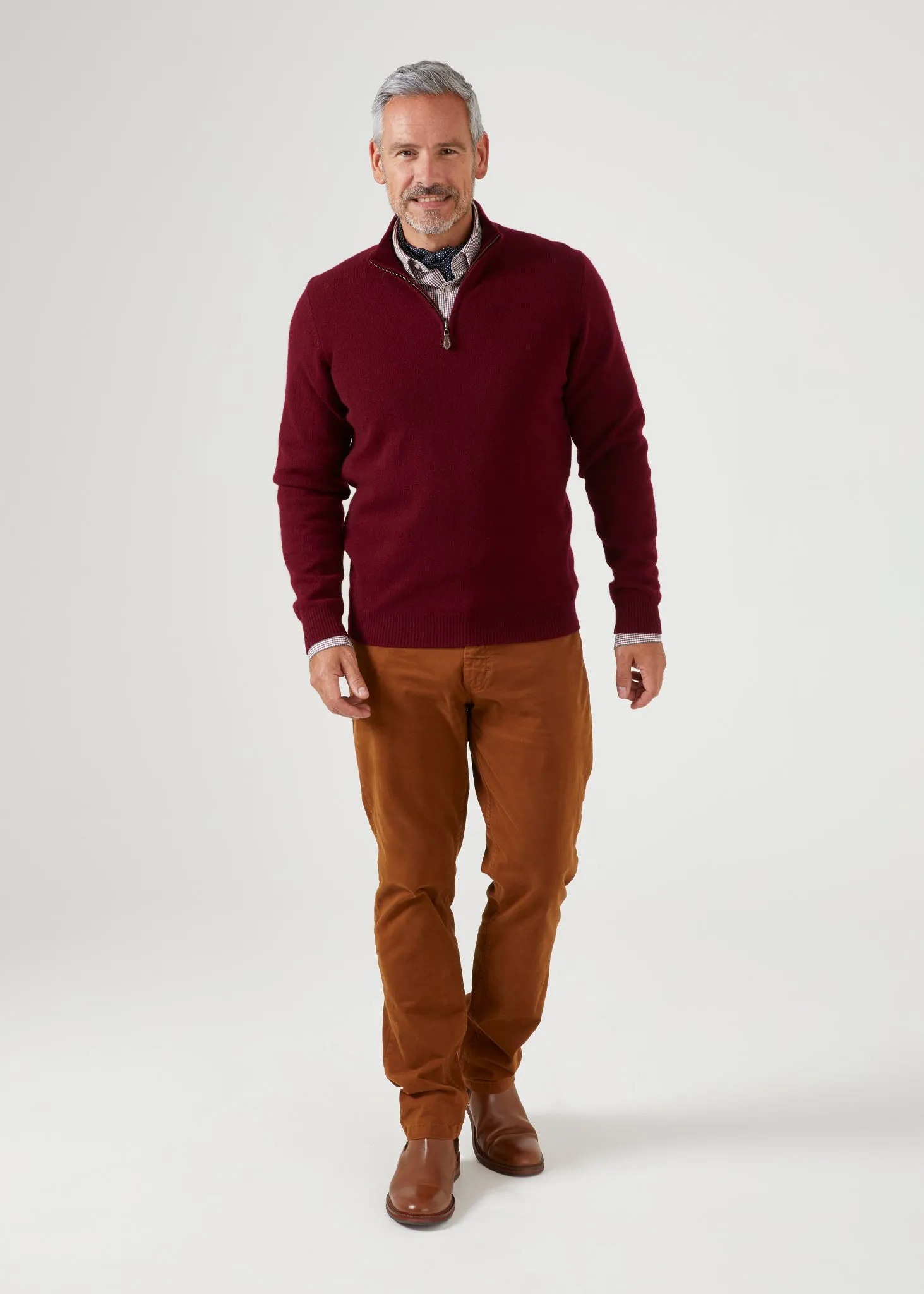 Sutherland Lambswool 1/4 Zip Jumper in Bordeaux - Regular Fit