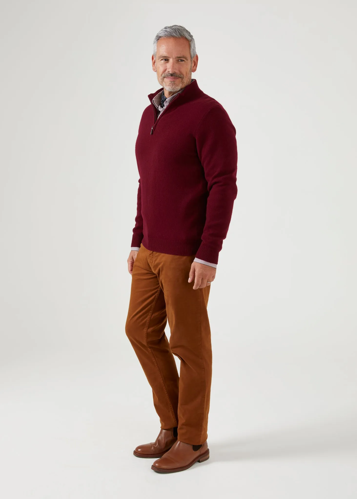 Sutherland Lambswool 1/4 Zip Jumper in Bordeaux - Regular Fit