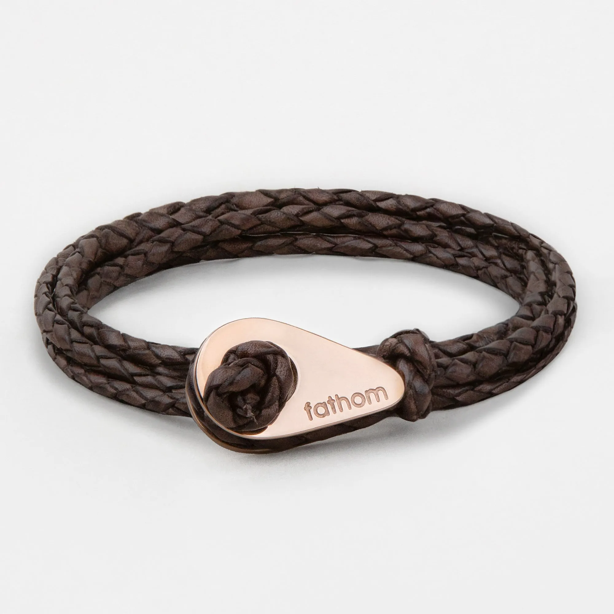 TABACO Braided Leather Bracelets Thimble Charm Wrap Wristbands for Men Women Dark Brown Four Wraps Rose Gold