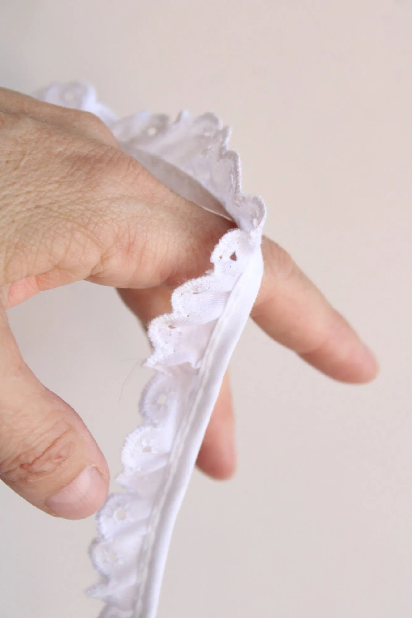 Vintage White Trim, Eyelet Ruffled Lace, 2 Yards  .75" wide / Sewing or Crafting Embellishment
