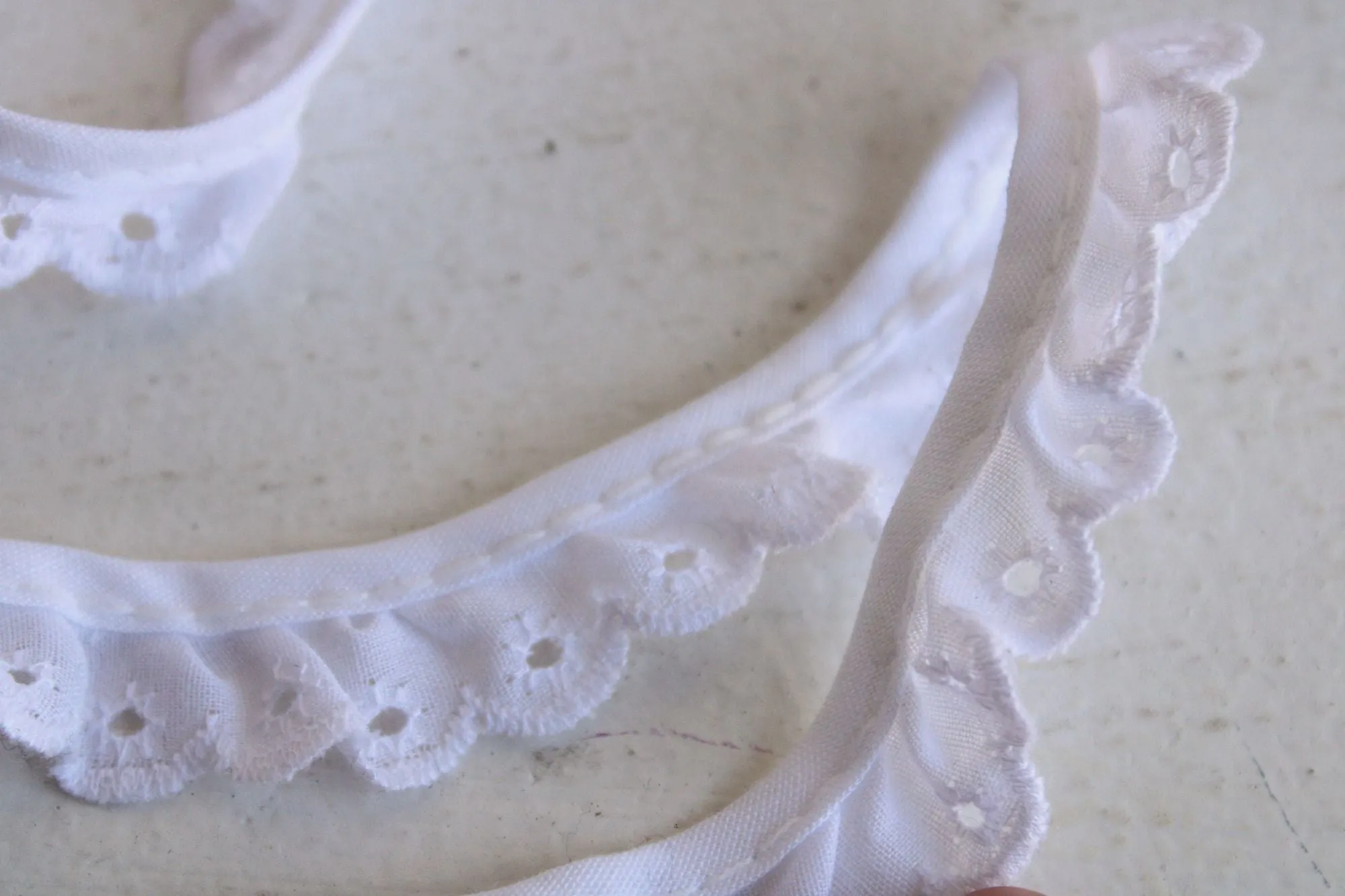 Vintage White Trim, Eyelet Ruffled Lace, 2 Yards  .75" wide / Sewing or Crafting Embellishment